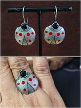 Unique Enamel Hook Earring and Ring with Stone | Sarichka